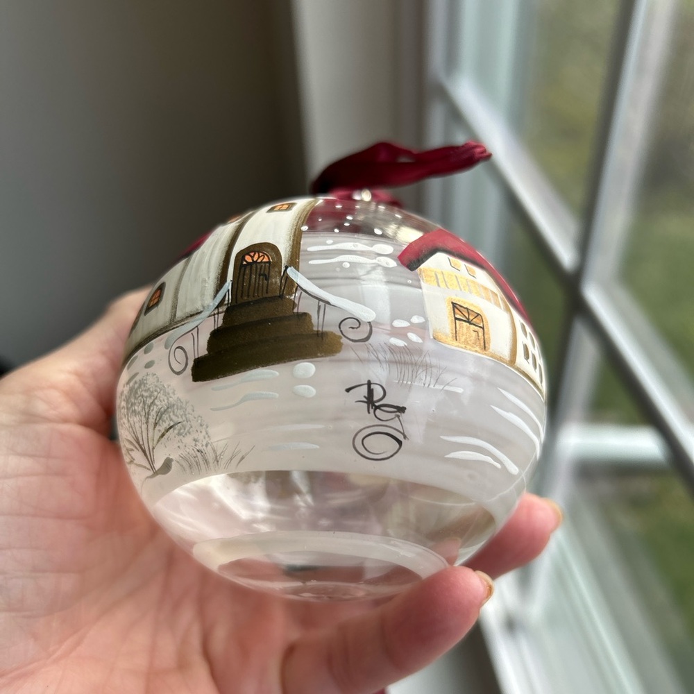Winter Scene Glass Blown Ornament W/Houses, Church Etc Has Artist Initials-New - Picture 4 of 7